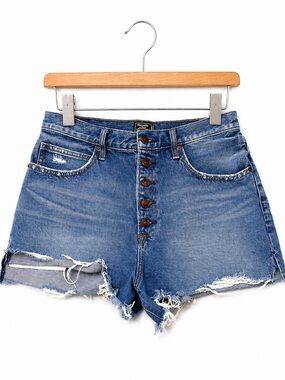 Abercrombie & Fitch Button Fly Denim Shorts Distressed High Rise Size 32